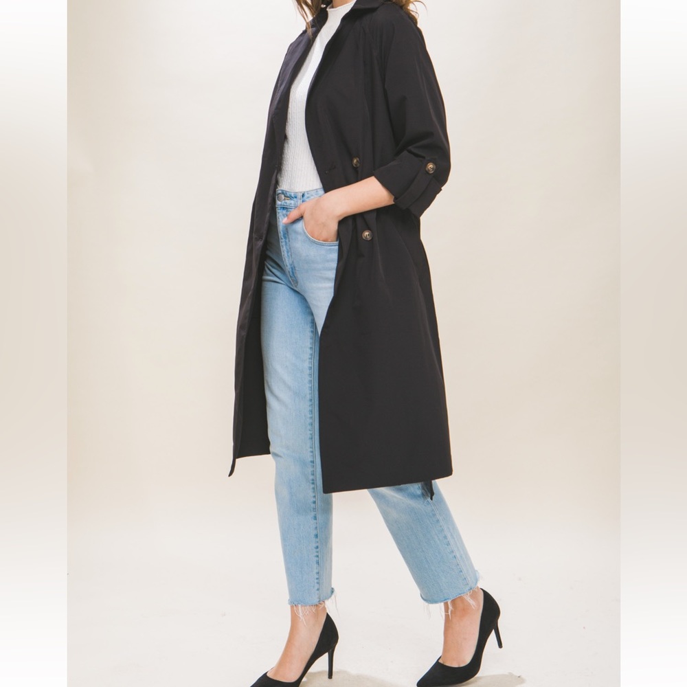 Long Light Weight Trench Coat With Waist Tie - Picture 3 of 4